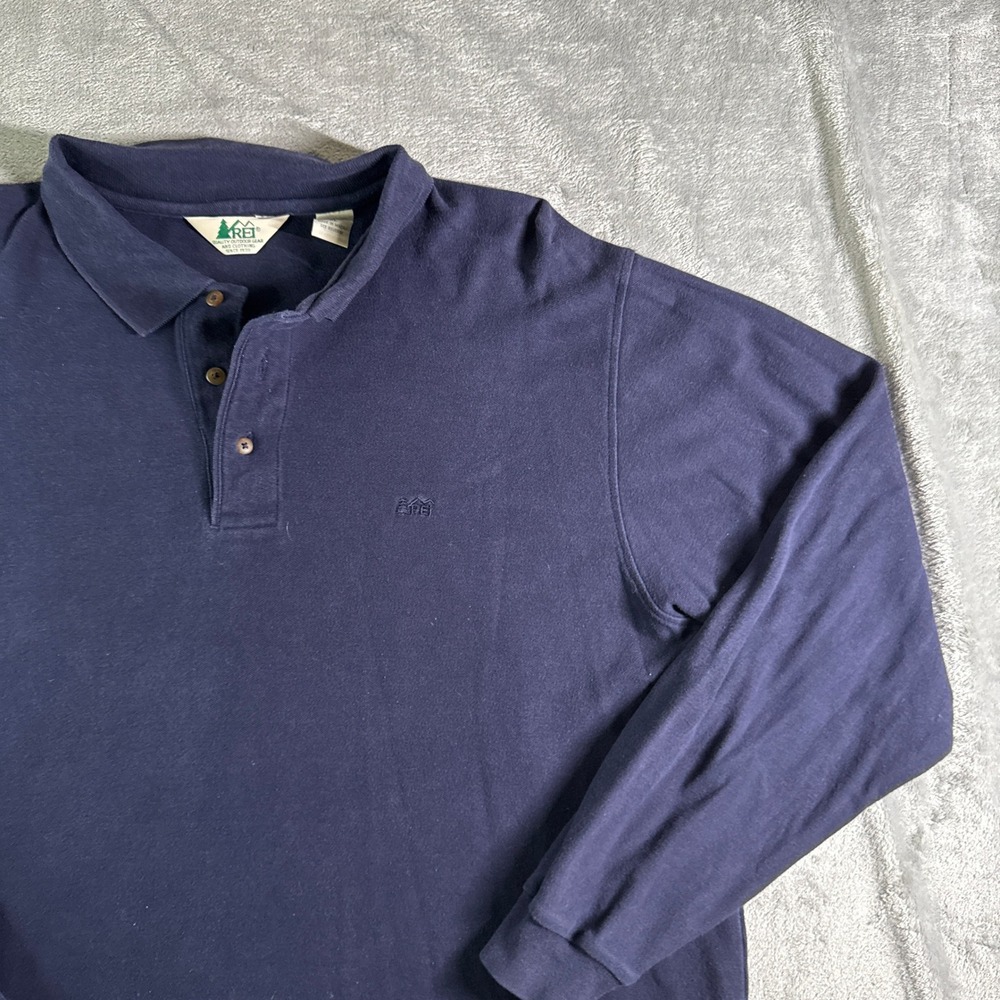 Vintage REI Long Sleeve Polo Shirt Navy Blue Mens XL Combed Cotton